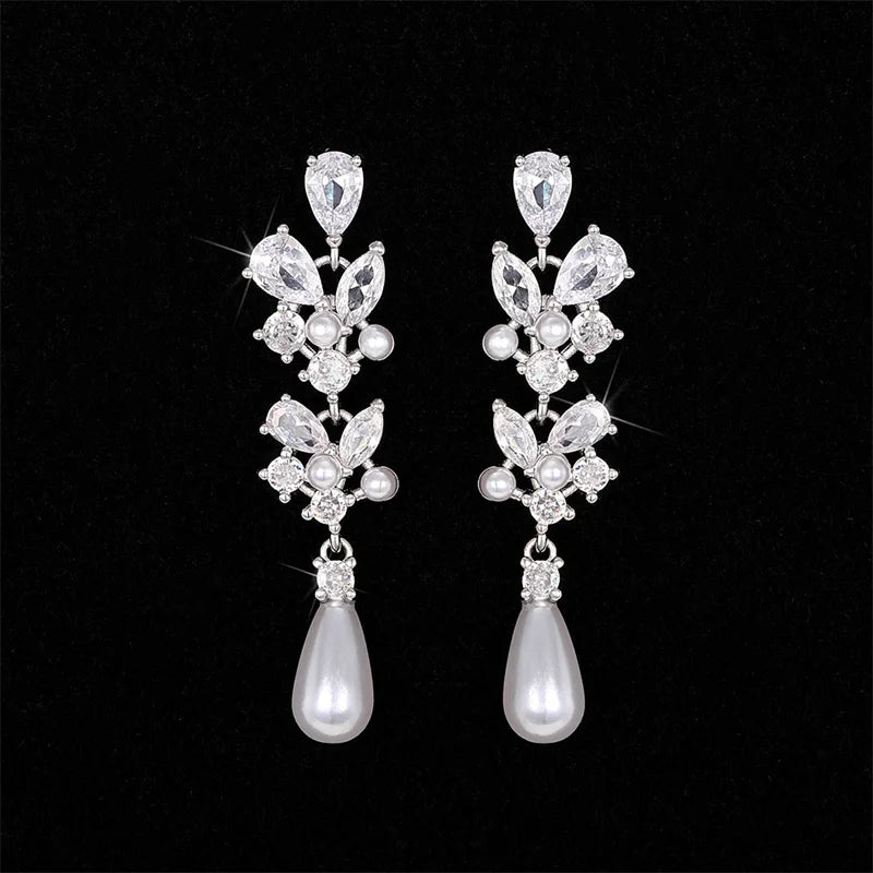 Aesthetic Bridal Imitation Pearl Dangle Earrings Luxury Trendy Engagement Wedding Ear Accessories for Women Newly Jewelry