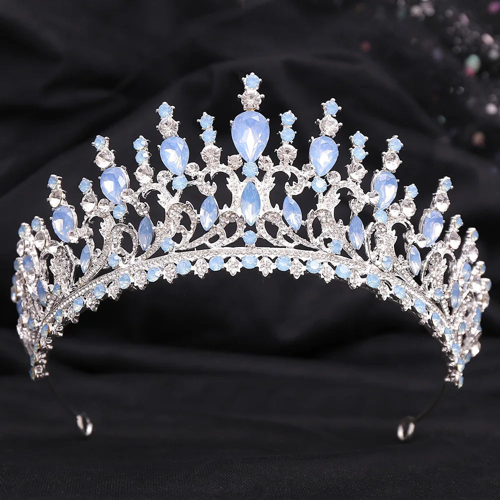 Different Style Silver Color Blue Opal Crystal Bridal Tiaras Crown Rhinestone Pageant Prom Diadem Wedding Hair Dress Accessories - EUFASHIONBAGS