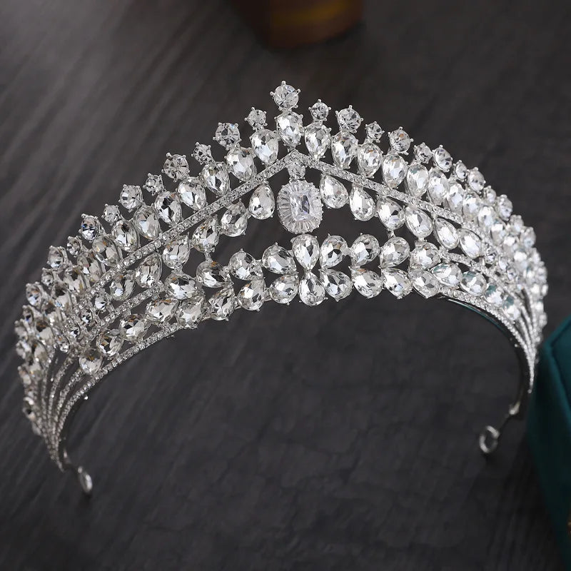 Luxury Crystal Heart Bridal Tiaras Headpiece Baroque Crowns Rhinestone Pageant Diadem Bride Headbands Wedding Hair Accessories - EUFASHIONBAGS