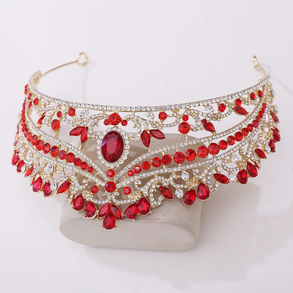 Luxury Red Crystal Wedding Crowns Green Tiaras Women Bridal Hair Jewelry Royal Queen Headdress Diadem Head Accessories - EUFASHIONBAGS