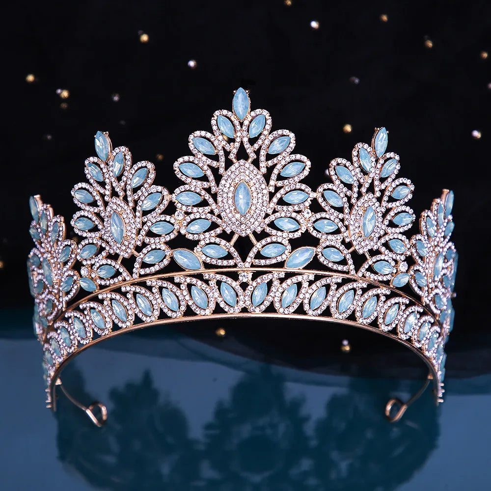 Many Styles Baroque Pink Blue Green White Opal Crystal Bridal Tiaras Crown Gold Color Rhinestone Pageant Diadem Hair Accessories - EUFASHIONBAGS