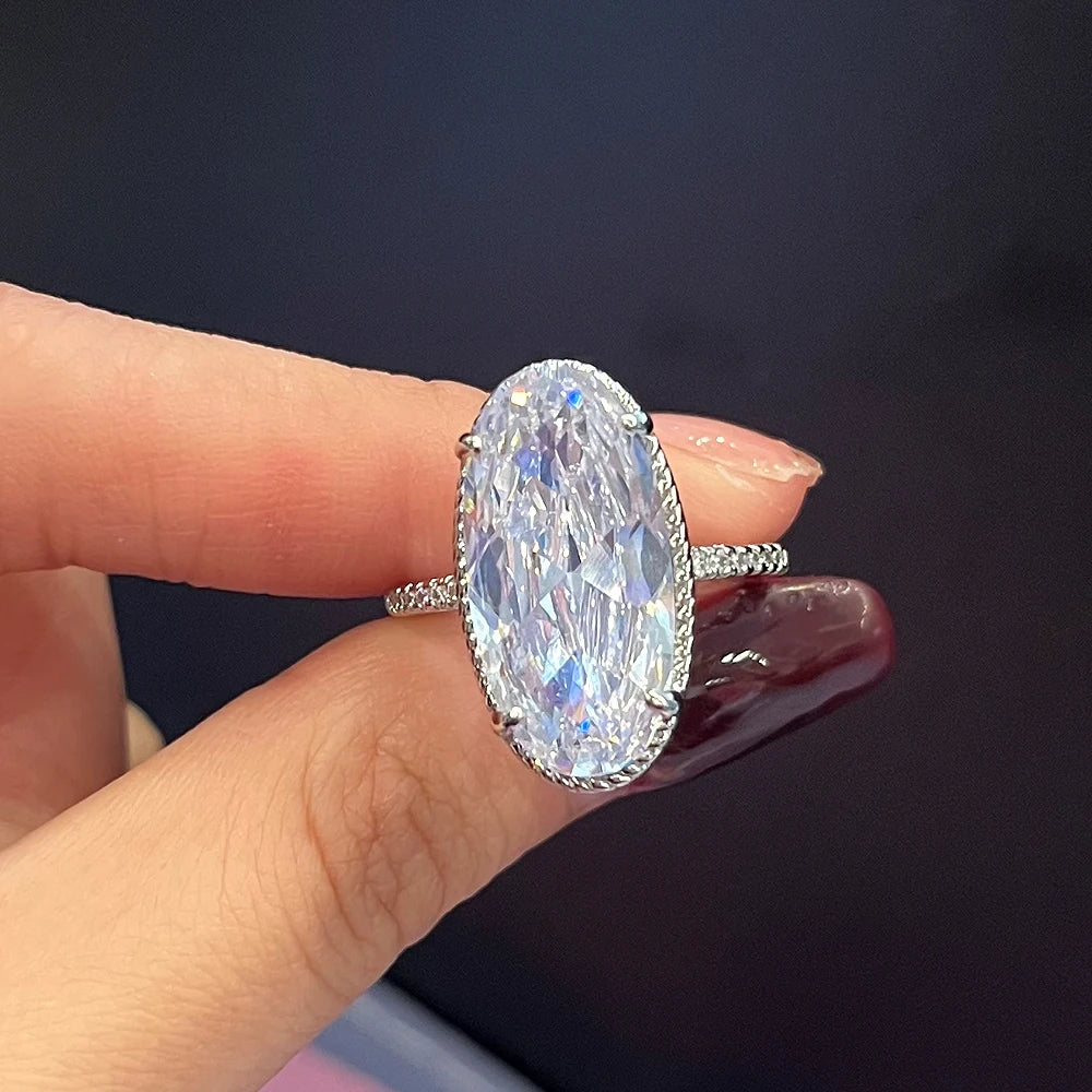 Luxury Big Oval Cubic Zirconia Crystal Rings Women Wedding Accessories High-quality Silver Color Engagement Bands Jewelry - EUFASHIONBAGS