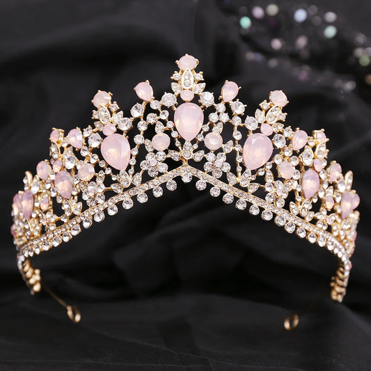 Luxury Forest Pink Blue Opal Crystal Bridal Tiaras Royal Queen Crown Rhinestone Pageant Diadem Wedding Hair Costume Accessories - EUFASHIONBAGS