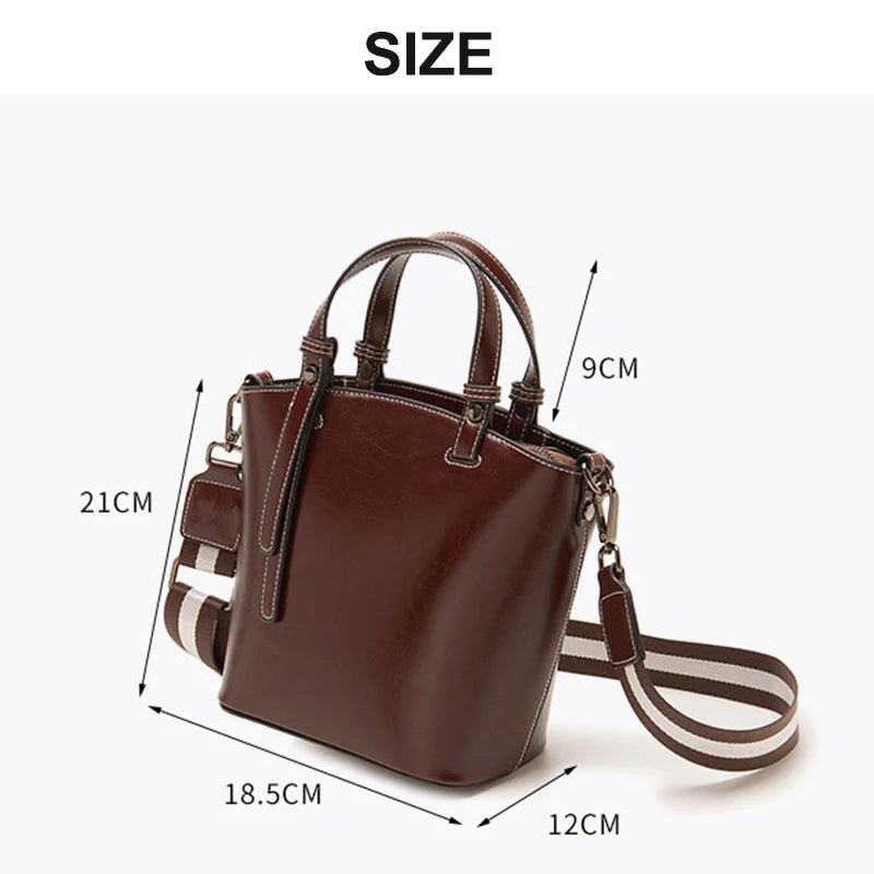 Genuine Leather Women Bag New Cowhide Shoulder Bags Vintage Large Capacity Women's Crossbody Bucket Bags