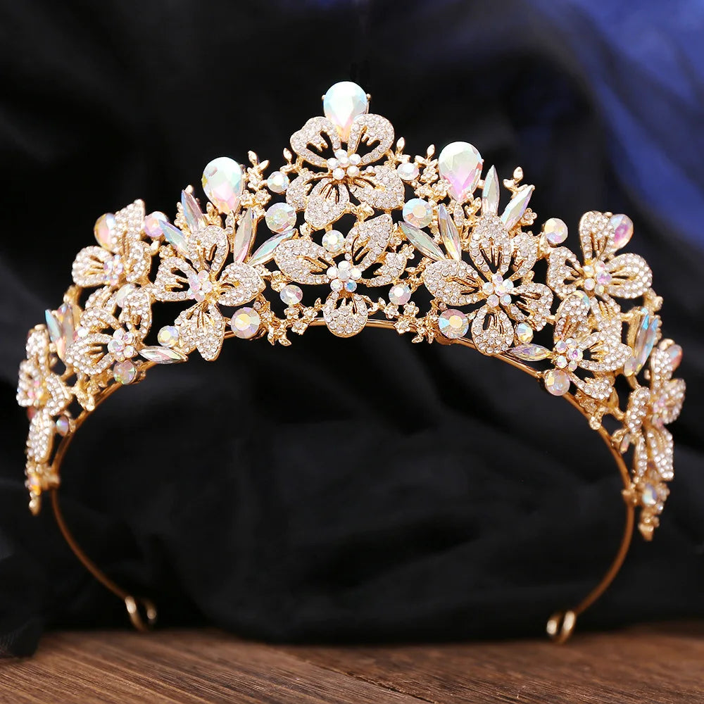 New Exquisite Butterfly Floral AB Color Crystal Crown Rhinestone Princess Pageant Diadem Wedding Hair Accessories Tiaras Jewelry - EUFASHIONBAGS