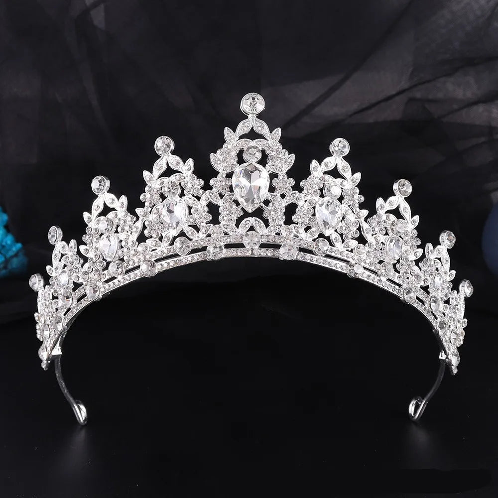 Luxury Crystal Wedding Hair Tiara Rhinestone Bridal Tiara Crown Silver Color Diadem Veil Tiaras Bride Hair Accessories Headpiece - EUFASHIONBAGS