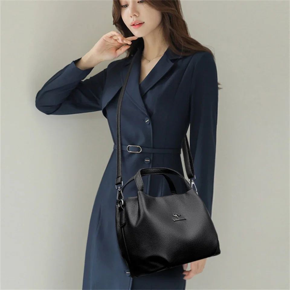 Women Soft Leather Top-Handle Bags Luxury Designer Handbag Solid Color Ladies Shoulder Crossbody Bag