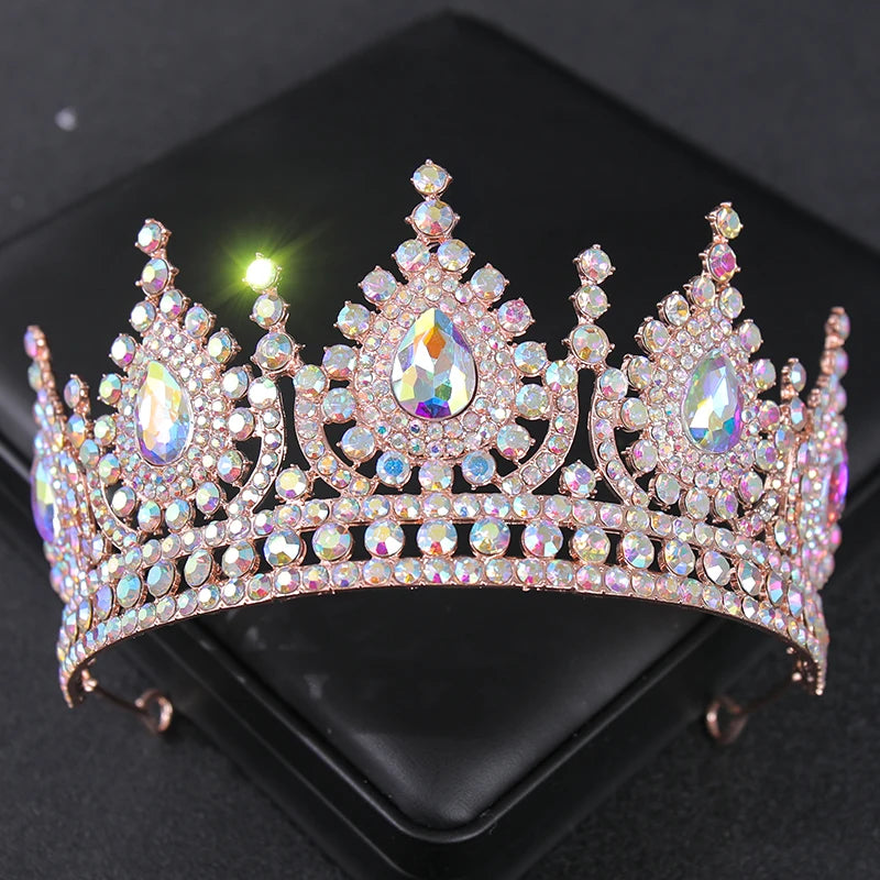 Baroque Vintage Peach Crystal Bridal Tiaras Queen Big Rhinestone Crown Women Beauty Pageant Diadem Wedding Hair Accessories Gift - EUFASHIONBAGS