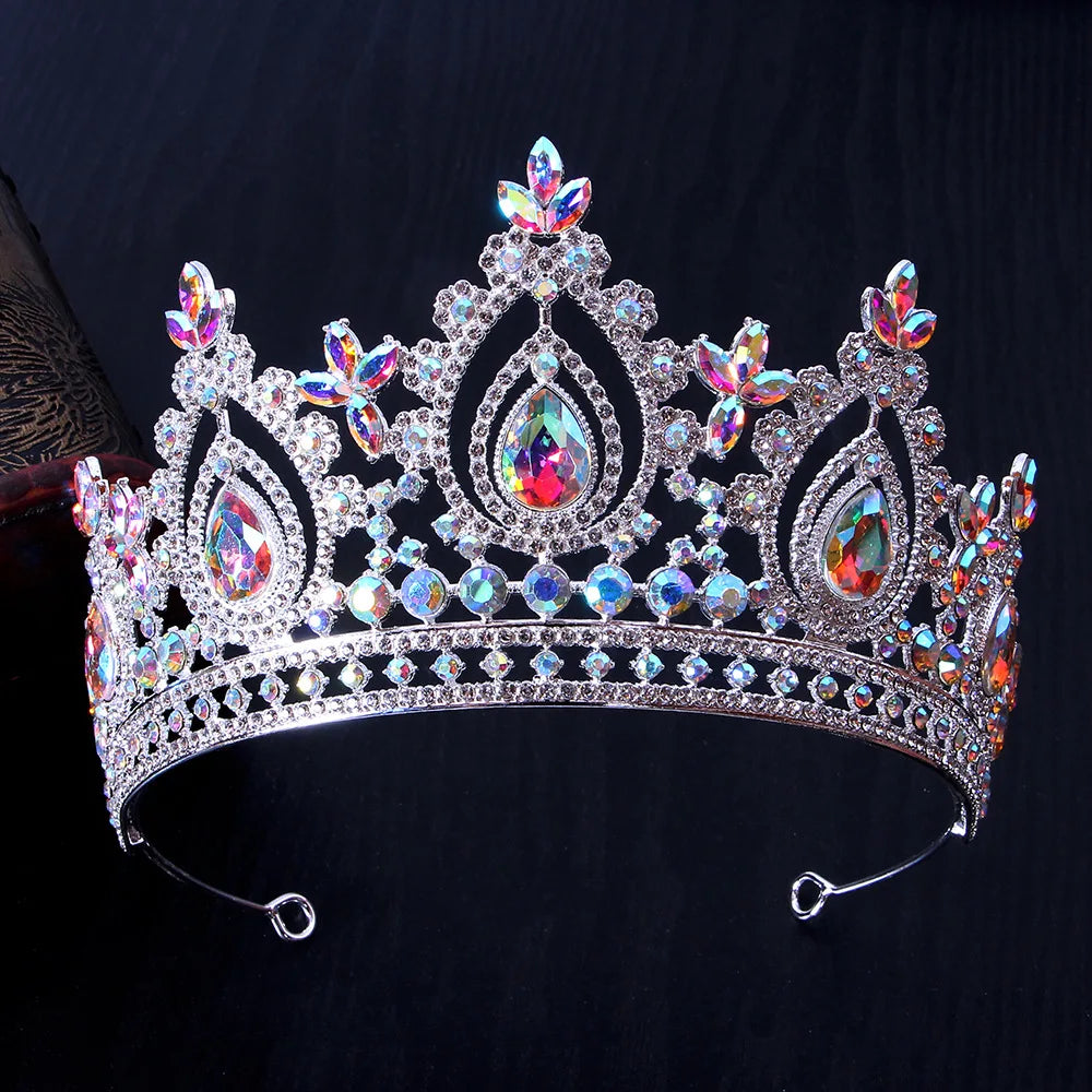 Luxury AB Color Rhinestone Bridal Tiaras Crowns Baroque Crystal Pageant Diadem Bride Headbands Wedding Hair Jewelry Accessories - EUFASHIONBAGS