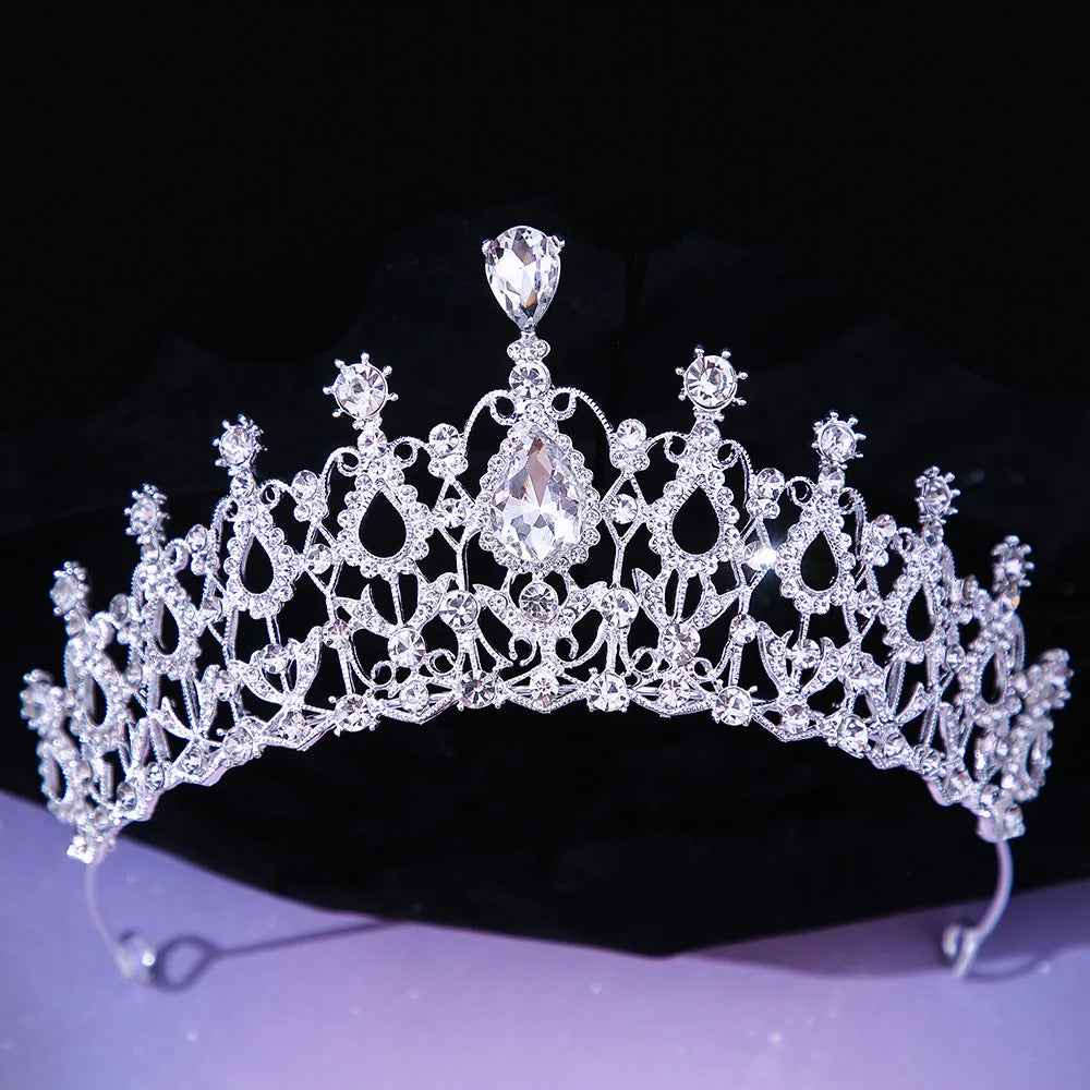 Korean Luxury White Crystal Bridal Tiaras Crown Wedding Hair Accessories Silver Color Crowns Rhinestone Pageant Diadem Headpiece - EUFASHIONBAGS