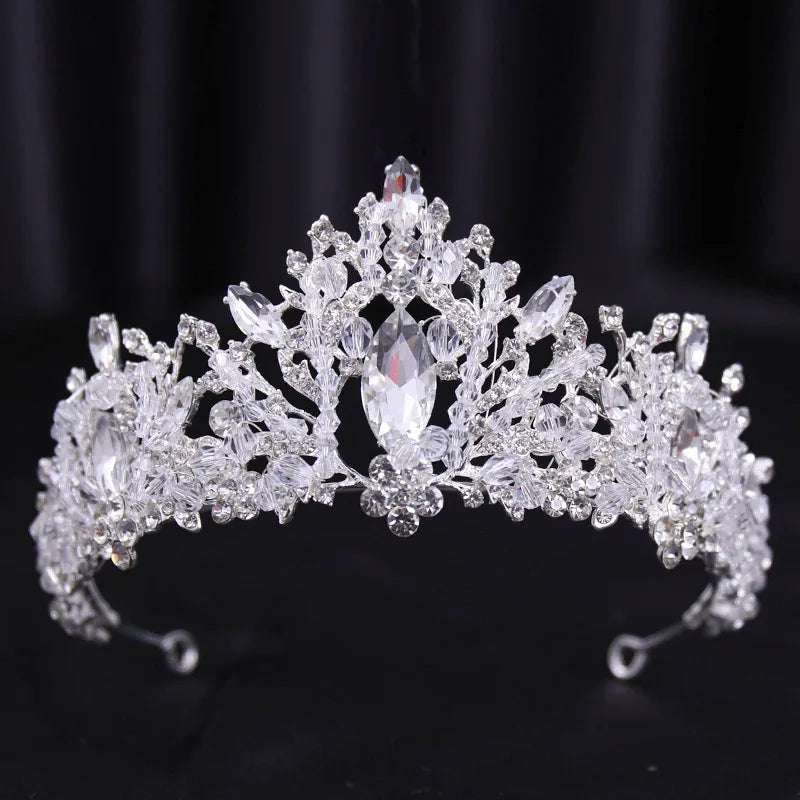 Diverse Silver Color Crystal Pearls Bridal Tiaras Crown Rhinestone Pageant Diadema Collares CZ Headband Wedding Hair Accessories - EUFASHIONBAGS