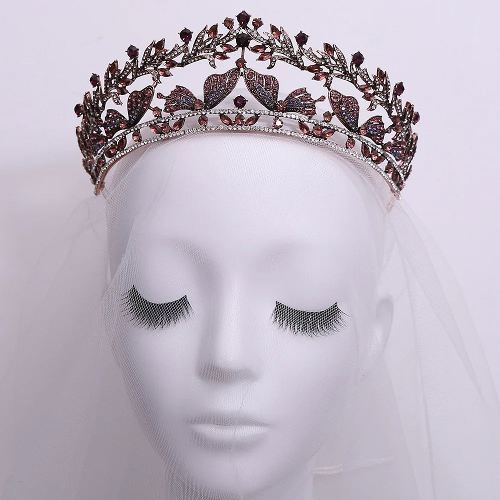 Baroque Vintage Bronze Crystal Butterfly Bridal Crown Tiara Rhinestone Diadem Tiaras for Women Headband Wedding Hair Accessories - EUFASHIONBAGS