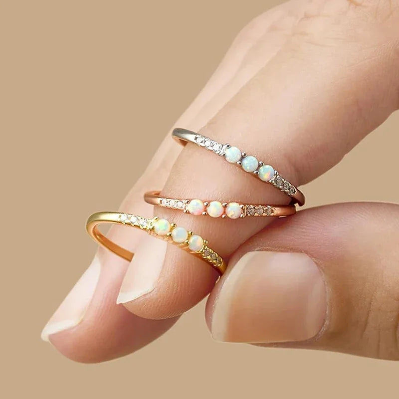 Imitation Opal Stone Finger Rings for Women 3 Metal Colors Exquisite Female Accessories Daily Wear Statement Jewelry Gift - EUFASHIONBAGS