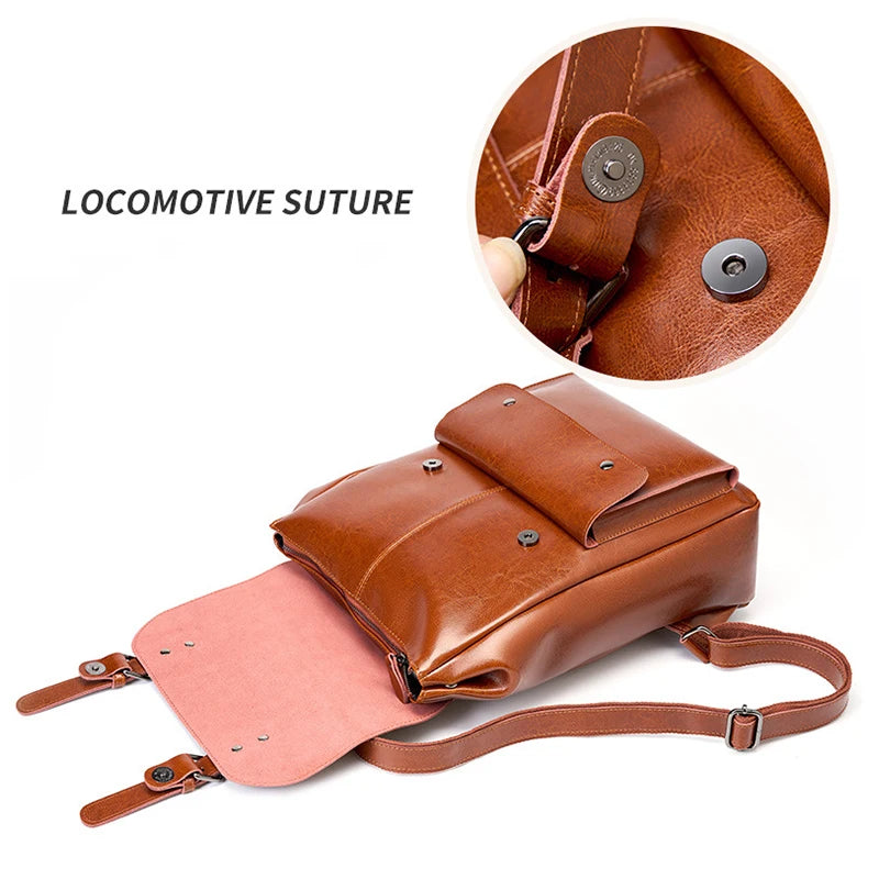 Genuine Leather Backpack for Women Vintage Preppy Style Backpacks Girls Fashion Cowhide School Bag Student Computer Bags