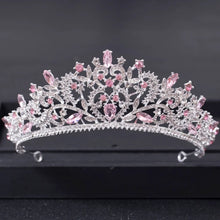 Cargar imagen en el visor de la galería, Pink Crystal Tiaras And Crowns For Women Bride Pink Rhinestone Prom Diadem Crown Tiara Bridal Wedding Hair Accessories Jewelry