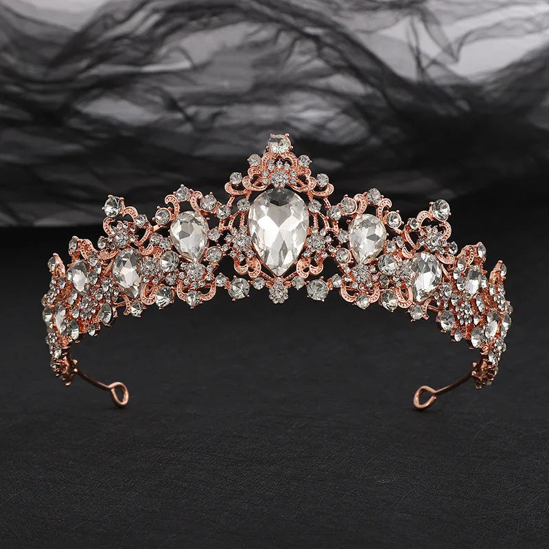 Baroque Vintage Bronze Black Pink Crystal Wedding Tiaras Crown Rhinestone Diadem Bridal Hair Accessories Headband Tiara De Noiva - EUFASHIONBAGS