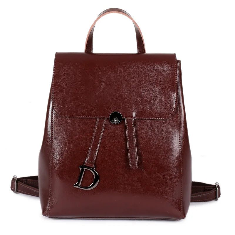 Genuine Leather Women's Backpack Retro College Style Girls Shoulder Bag High Quality Cowhide School Bags Large Tote Bag