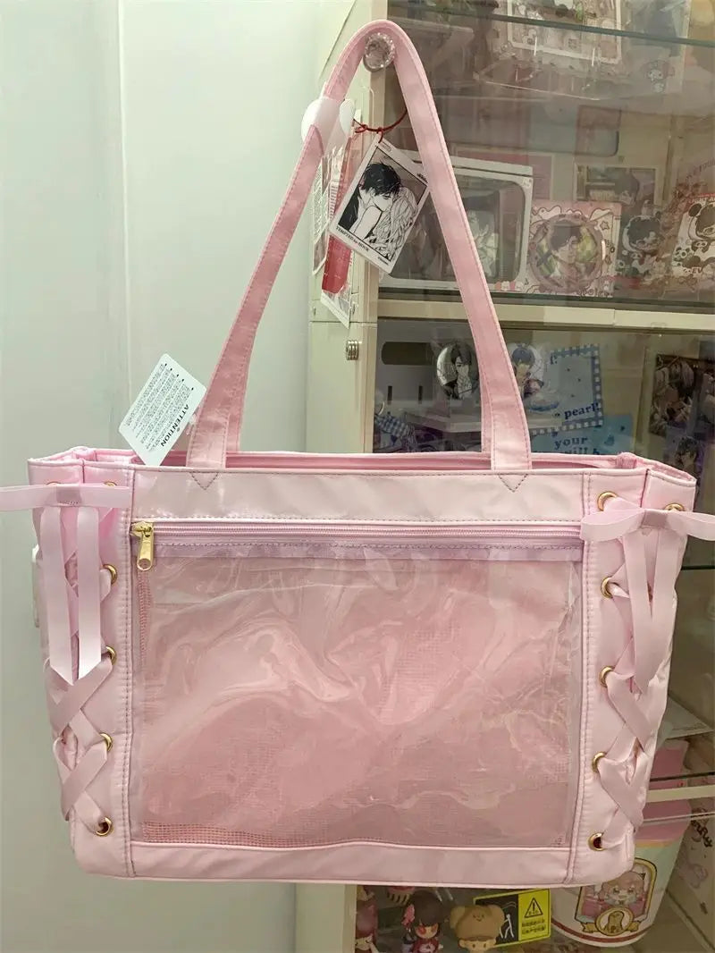 Sweet Lolita Pink Ita Bag Women Japanese Transparent Large Tote Bag Harajuku Kawaii Handbag Aesthetic - EUFASHIONBAGS