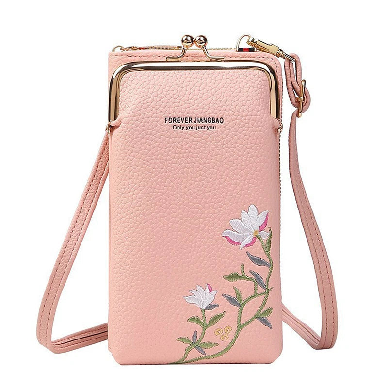 New Women's Bag Long Embroidered Mobile Phone Bags Female Shoulder Crossbody Bag Cards Holder Coin Wallet Girls Handbag