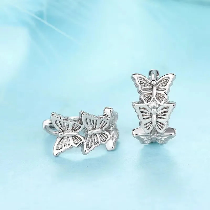 Dainty Sweet Butterfly Hoop Earrings for Women Aesthetic Hollow-out Pattern Accessories Delicate Elegant Party Jewelry