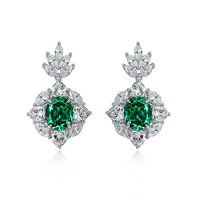 Women's Green Cubic Zirconia Earrings for Engagement Wedding Sparkling Dangle Earrings Elegant Lady Jewelry Gift