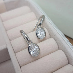 Contracted Style Oval Zirconia Pendant Earrings Female Daily Wearable Accessories Elegant Lady Silver Color Jewelry Gift