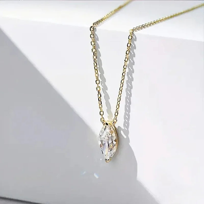 Fresh Marquise Cubic Zirconia Pendant Necklace for Women with Gold Color Chain Simple Stylish Necklace Wedding Jewelry