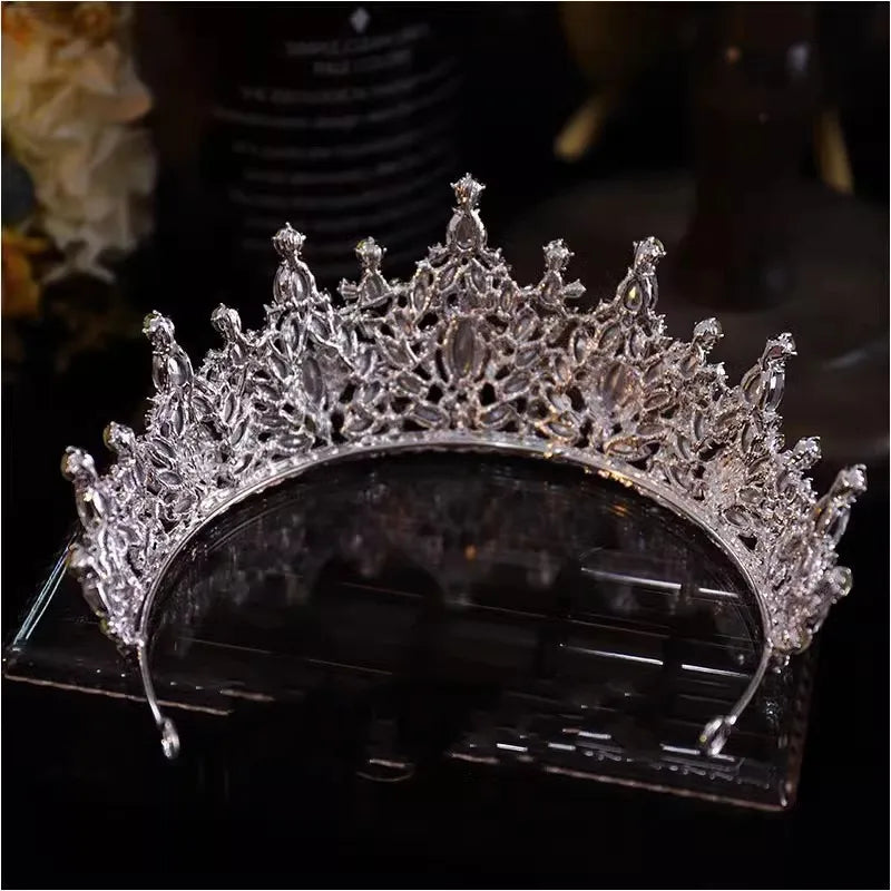 Korean Luxury Queen Water Drop Silver Color Crystal Tiaras Crown For Bride Women Girls Wedding Princess Party Hair Dress Jewelry - EUFASHIONBAGS