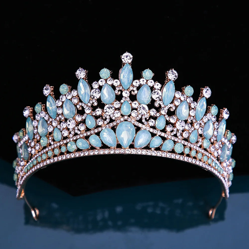 Many Styles Baroque Pink Blue Green White Opal Crystal Bridal Tiaras Crown Gold Color Rhinestone Pageant Diadem Hair Accessories - EUFASHIONBAGS