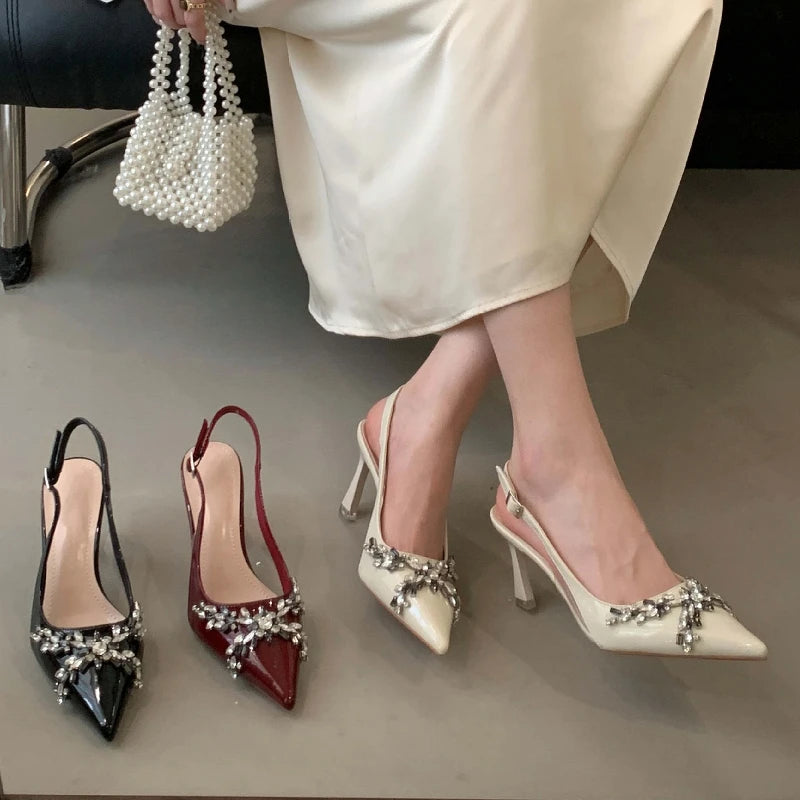 Luxury Diamond High Heels Banquet Party Shoes Women Pointed Toe Wedding Shoes Summer 2025 Sexy Rhinestone Brand Sandals Women