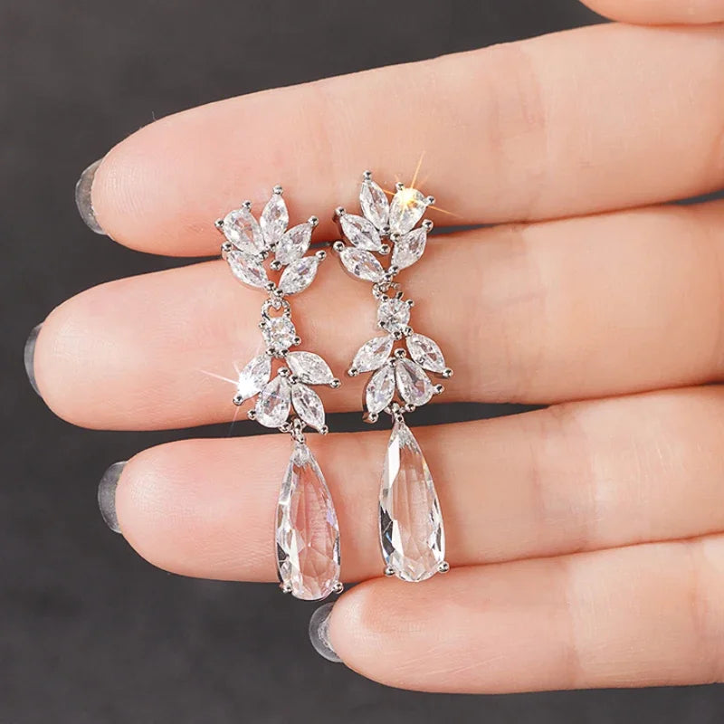 Exquisite Flower Long Drop Earrings for Women Fresh Wedding Band Jewelry Trendy Attractive Party Ear Accessories - EUFASHIONBAGS