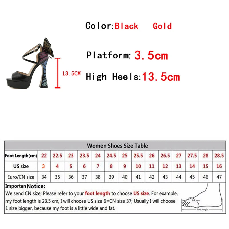 Summer 13.5CM Super High Heels Platform Sandals Women Fashion Big Butterfly Cover Strap Peep Toe Wedding Banquet Shoes - EUFASHIONBAGS