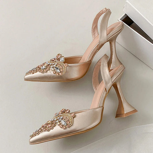 Spring Summer Fashion Crystal Rhinestone Women Pumps Sexy Pointed Toe Red High Heels Party Wedding Prom Shoe Sandal Female - EUFASHIONBAGS