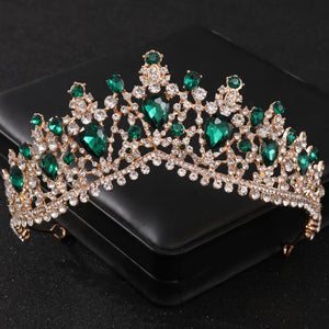 Baroque Green Crystal Tiaras And Crowns Rhinestone Prom Bridal Wedding Hair Accessories Jewelry Crown Tiara For Women Bride Gift