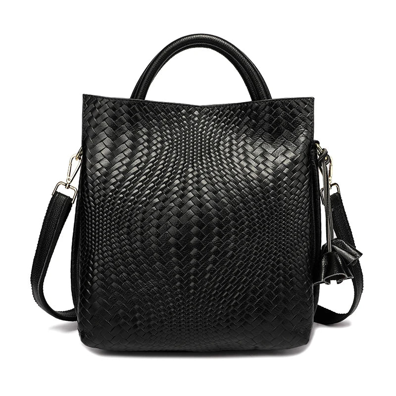 New women's handbag, large capacity woven texture bucket bag, multiple colors - EUFASHIONBAGS