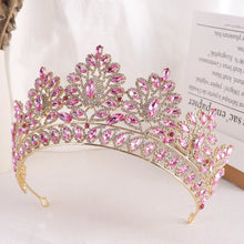 Cargar imagen en el visor de la galería, Baroque Pink Crystal Royal Queen Wedding Crown Rhinestone Bridal Diadem Pageant Headdress Bride Tiaras Hair Jewelry Accessories