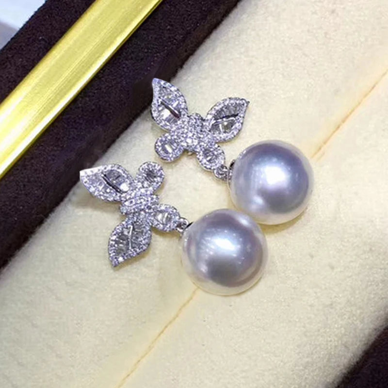 Bling Butterfly Simulated Pearl Earrings for Women Silver Color Fashion Female Dangle Earrings Wedding Jewelry - EUFASHIONBAGS