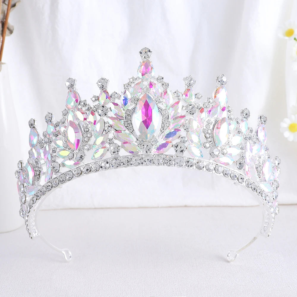 Korean Luxury Water Drop AB Color Crystal Bridal Tiara Crowns Rhinestone Diadem Veil Tiaras Wedding Hair Accessories Headpieces - EUFASHIONBAGS