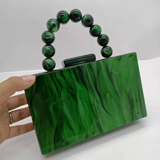 Pearl Marble Dark Green Acrylic PVC Evening Bags Women Luxury Crossbody Bag Purses And Handbags Wedding Party Beach Flap - EUFASHIONBAGS