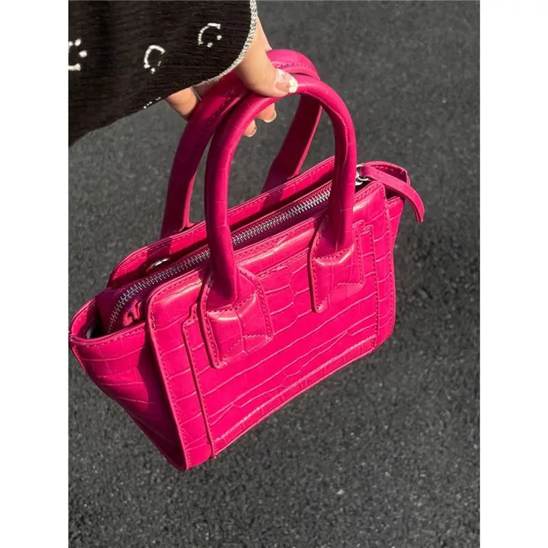 Crocodile Pattern Bucket Bag Women Handle Casual Crossbody Bags Female Vintage Pink Y2k Hand Bag Aesthetic - EUFASHIONBAGS