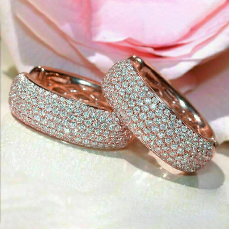 Luxury Rose Gold Color Hoop Earrings for Women Micro Pave Cz Jewelry Gorgeous Female Engagement Party Accessories Gift - EUFASHIONBAGS