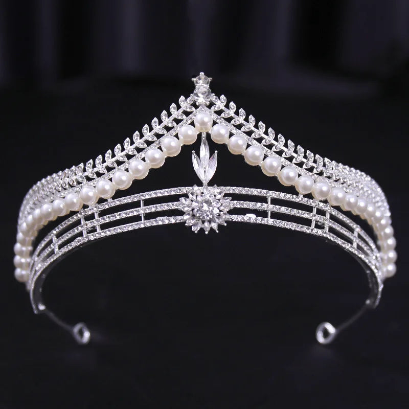 Diverse Silver Color Crystal Pearls Bridal Tiaras Crown Rhinestone Pageant Diadema Collares CZ Headband Wedding Hair Accessories - EUFASHIONBAGS