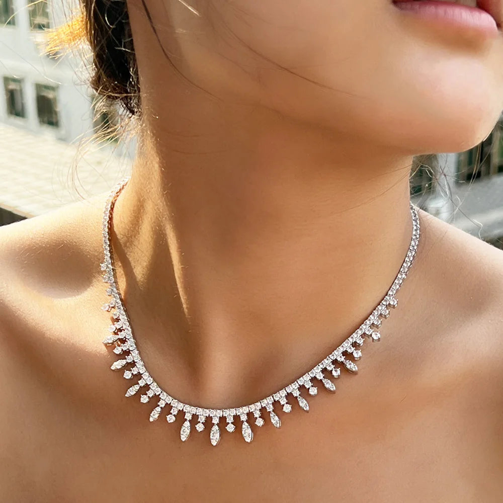 High End Top 5A Shiny White Cubic Zirconia Paved Tennis Charm Wedding CZ Necklace for Women Chic Choker Jewelry - EUFASHIONBAGS