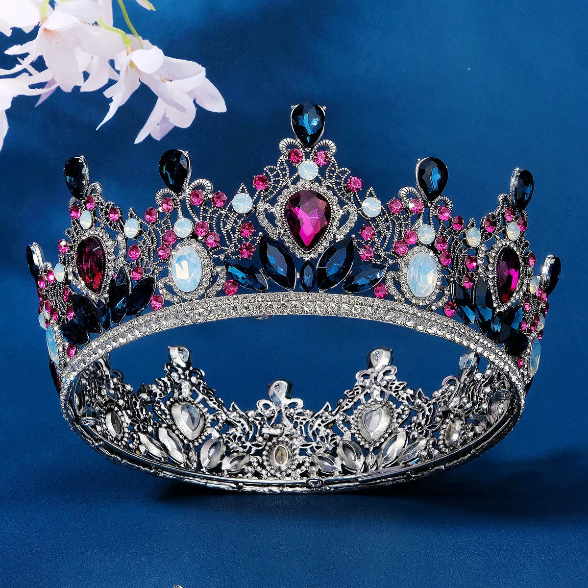 Luxury Royal Queen Mixcolor Crystal Wedding Crown Glass Round Tiaras Rhinestone Pageant Diadem Headdress Bridal Hair Accessories - EUFASHIONBAGS