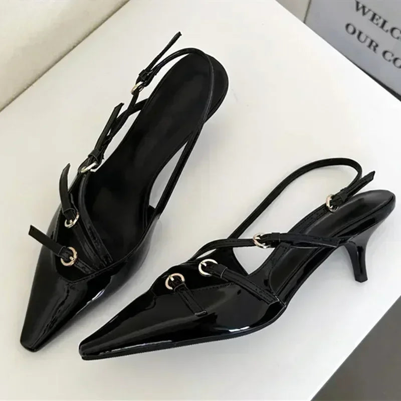 High Heeled Sandals for Women Sexy Pointed Toe Slingbacks Dress Shoes Ladies Elegant Belt Buckle Band Mule Women Pumps