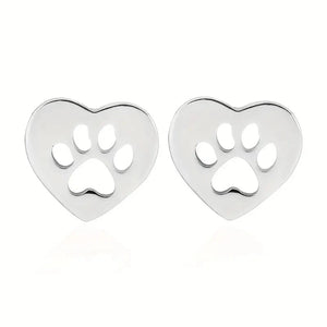 Cute Pet Footprint Heart Stud Earrings for Women Love Design Chic Girls Piercing Earrings Fancy Gift Animal Paw Jewelry