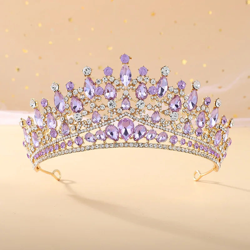 Fashion Gold Color Purple Lilac Pink Crystal Rhinestone Tiara Crowns Queen King Princess Wedding Hair Accessories Bridal Diadems - EUFASHIONBAGS