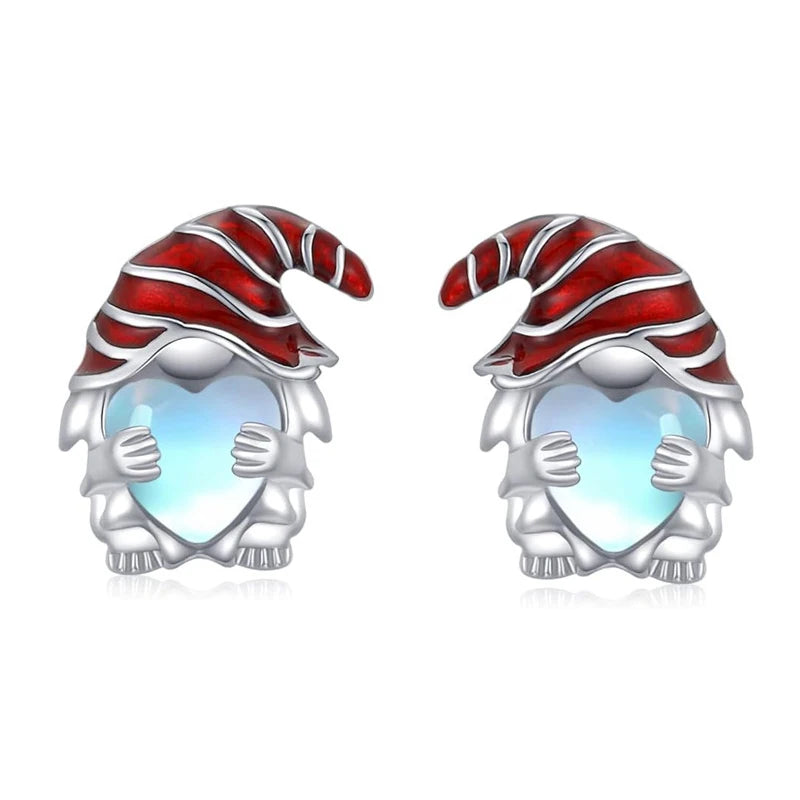 Cute Santa Claus Design Christmas Earrings for Women Red Hat Love Imitation Moonstone Stone Creative Fashion Ear Jewelry - EUFASHIONBAGS