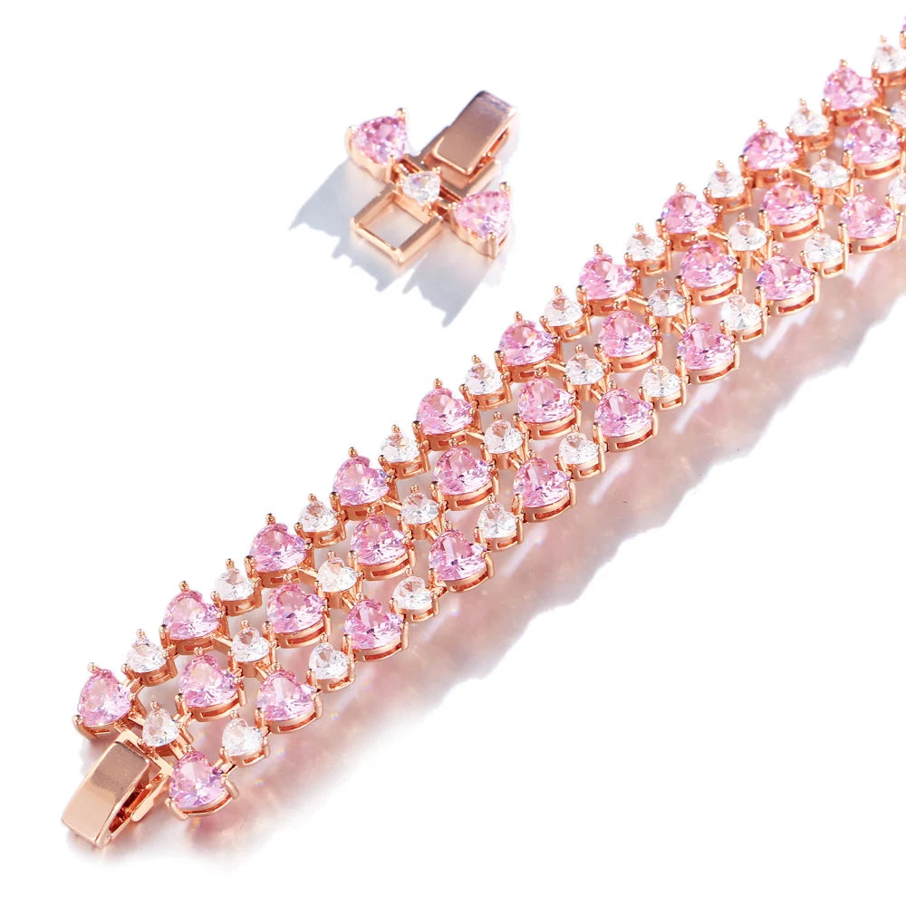 Shiny Rose Gold Plated Heart Shape Turtle Pink Cubic ZIrconia Women Engagement Bracelets Big Luxury CZ Jewelry - EUFASHIONBAGS