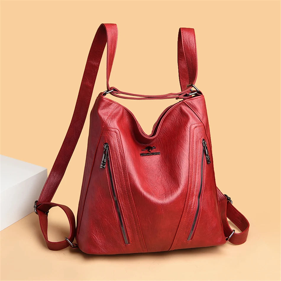 High Quality Leather Backpack Women Travel Bagpack Female Large Capacity School Backpack Shoulder Bags